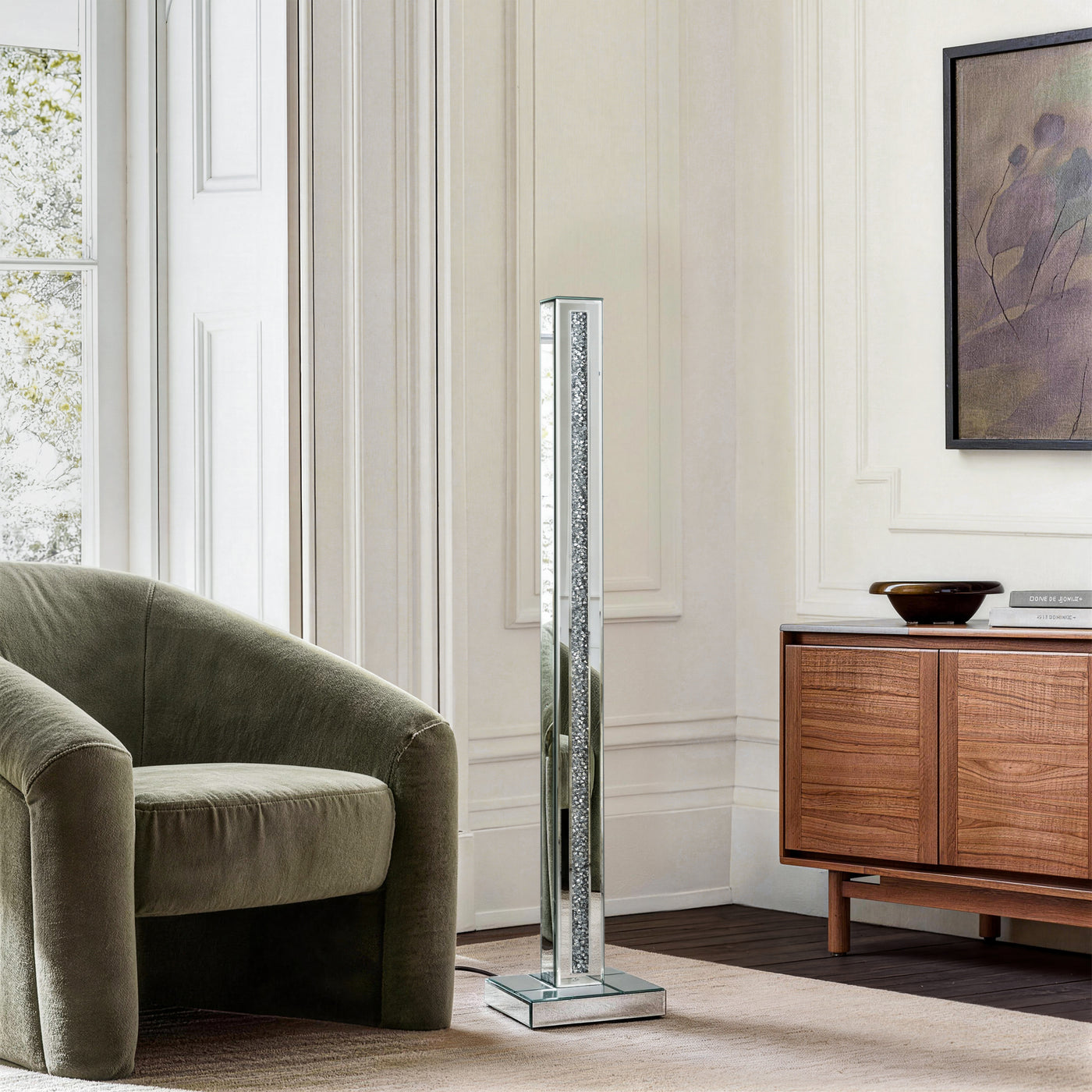 47" Modern Glam Mirrored Crystal Tall Floor Lamp