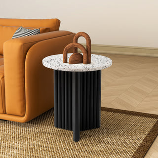 Modern Fluted Round Side Table with White Marble-look Top