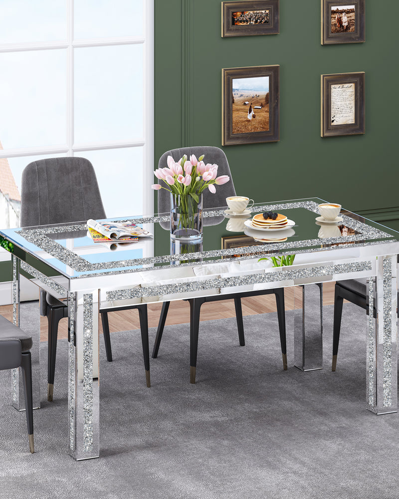 SHYFOY Rectangle Mirror Glass Dining Table with 4 Legs