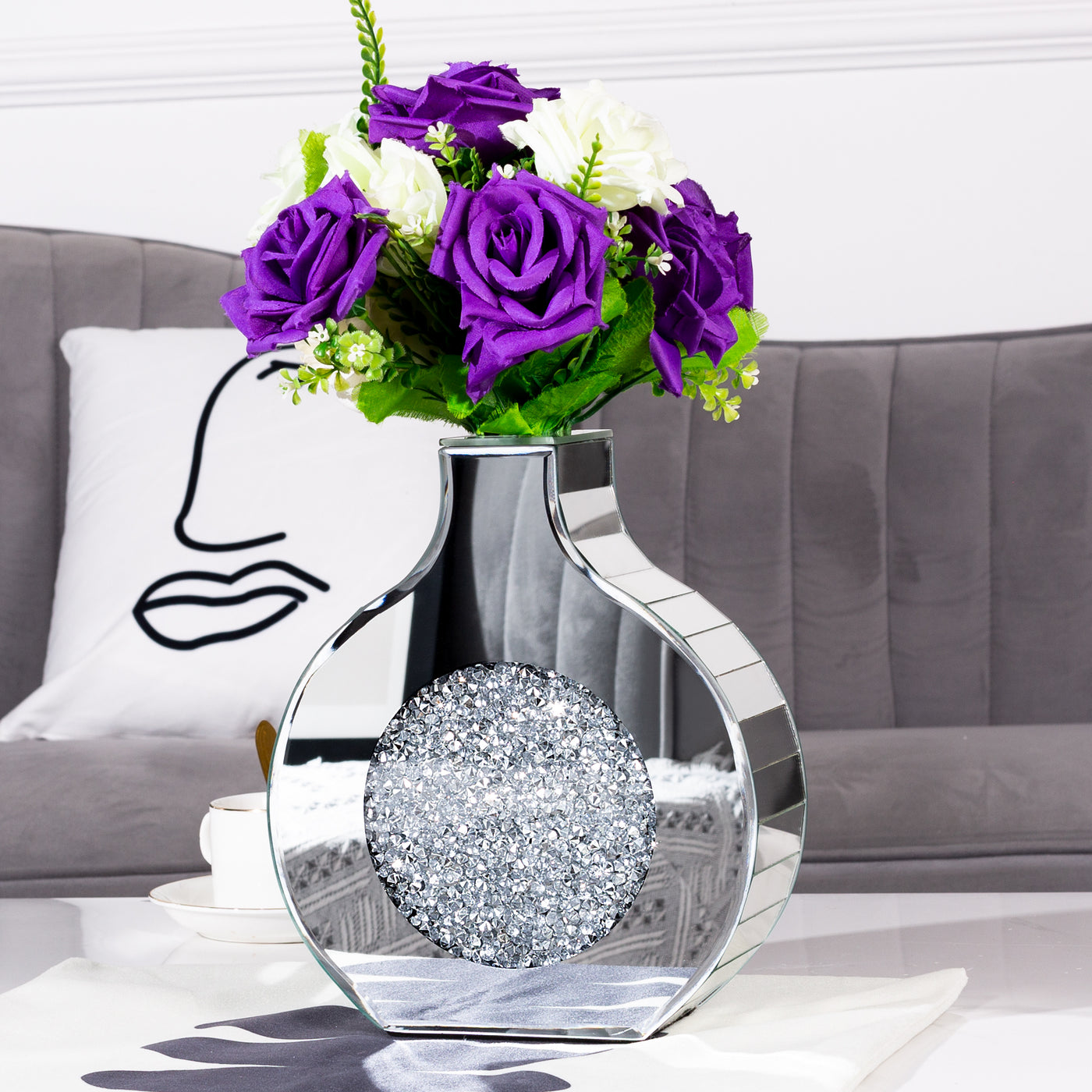 SHYFOY Silber Spiegel Kristallglas Dekorative Vase Luxuriöse Heimdekoration