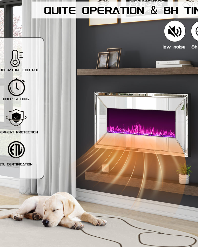 Riggleman Mirrored Wall Mounted Electric Fireplace with Remote Control