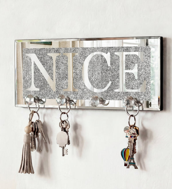 NICE  Mirrored Key Holder with Crystal Hooks