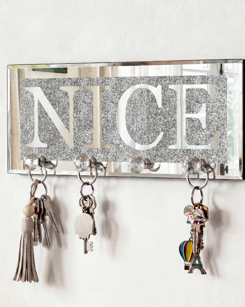 NICE  Mirrored Key Holder with Crystal Hooks