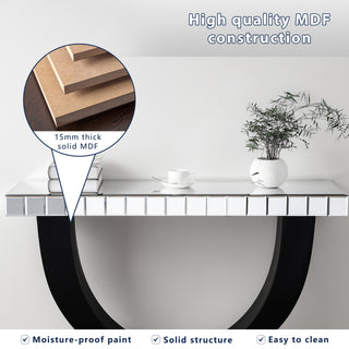 Modern Mirror Console Table with U-Shaped Black Wood Base