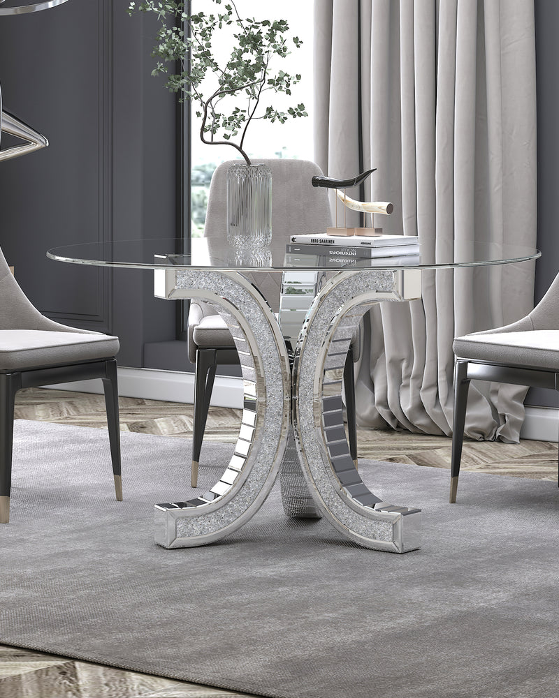 Mirror Glass Pedestal Dining Table with Tempered Glass Tabletop