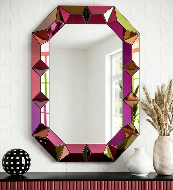 Multi-Colored Geometric Segmented Wall Mirror - multicolor