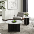 Modern Round Coffee Table with Ribbed Black Base – Minimalist Living Room Accent