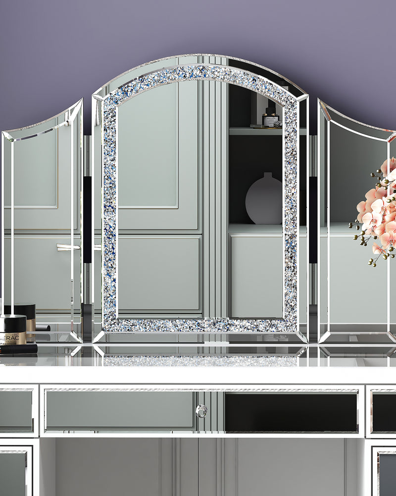 SHYFOY Trifold Mirror Vanity-Crushed Diamond 3 Way Mirror Bedrooms