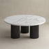 Black Modern Round Coffee Table Marble-Look Top