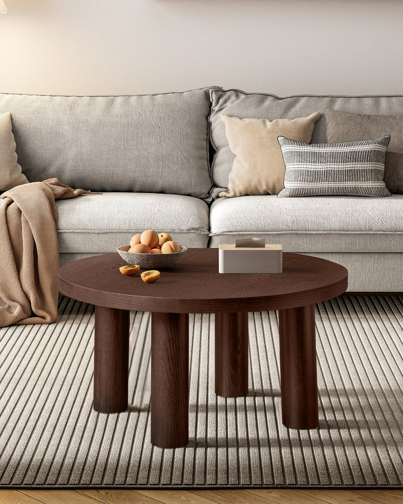 Modern Round Coffee Table with Solid Wood Legs – Stylish Centerpiece for Living Room