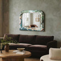 Arched Floral Fabric Wrapped Wood Frame Horizontal Wall Mirror