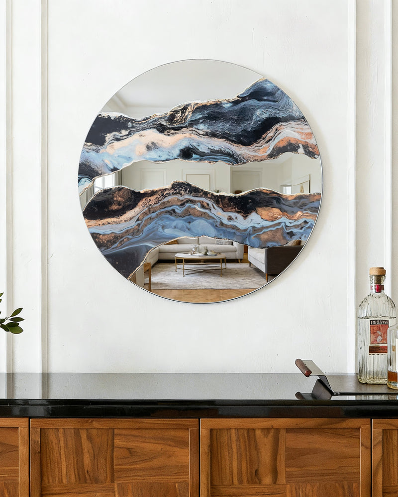 Artistic Marble Patterned Round Wall Mirror