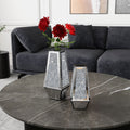 Crushed Diamond Mirrored Vases Set of 2, Silver Glass Flower Vases