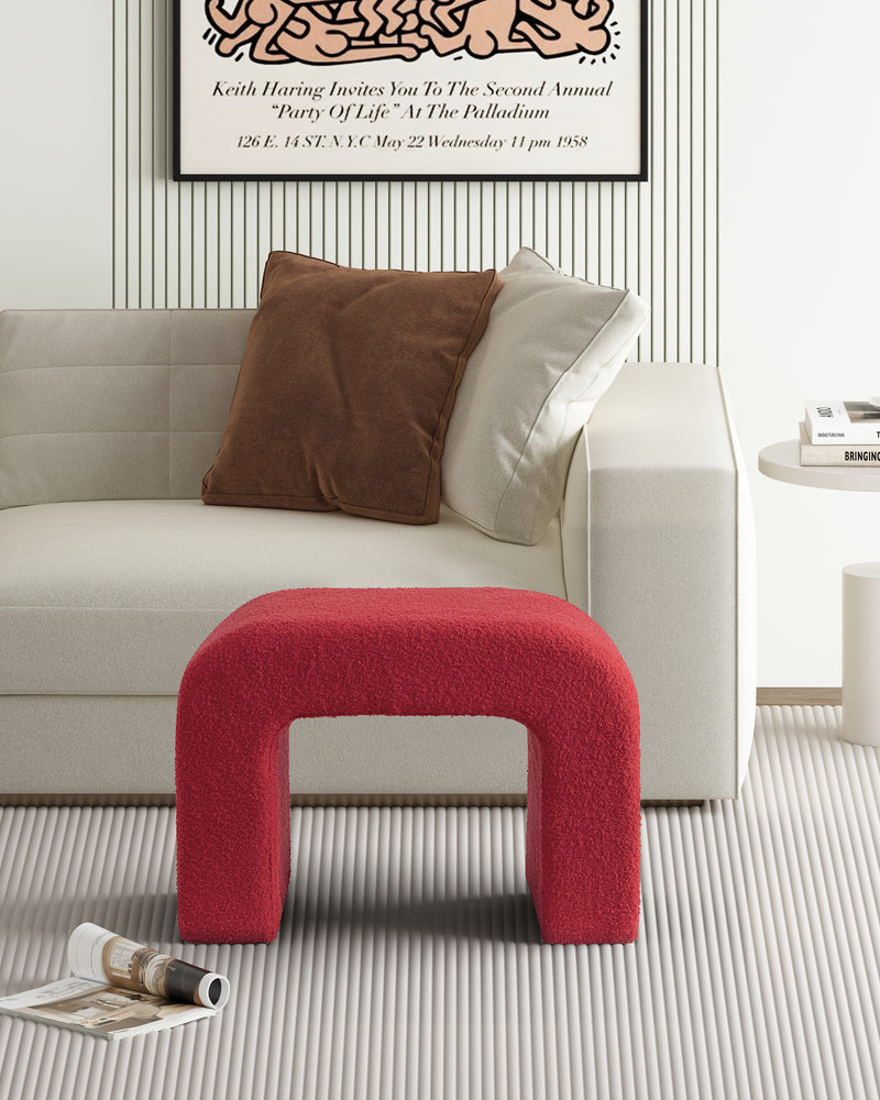 Red Upholstered Foot Stool Modern Pouf Ottoman