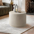 White Modern Round Fluted Drum Magnesium Oxide End Table