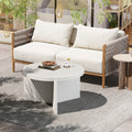 Modern Round White Coffee Table with Textured Finish Center Table