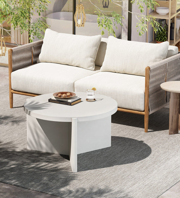 Modern Round White Coffee Table with Textured Finish Center Table