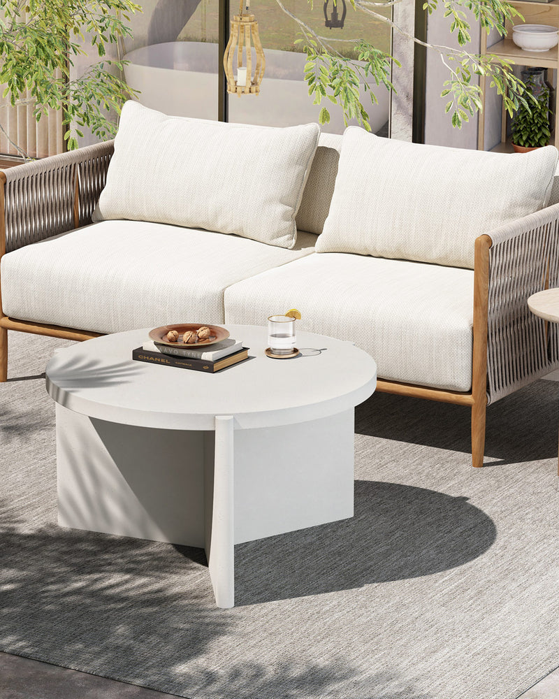 Modern Round White Coffee Table with Textured Finish Center Table