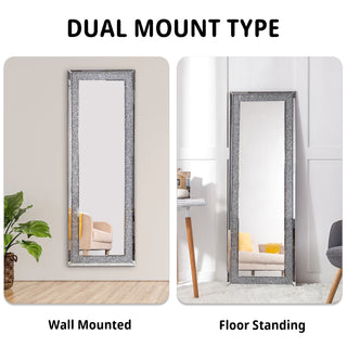 Rectangle Glass Mirror Accent Diamond Full Length Floor Mirror