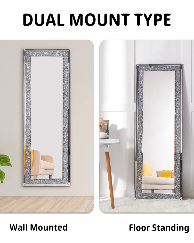 Rectangle Glass Mirror Accent Diamond Full Length Floor Mirror