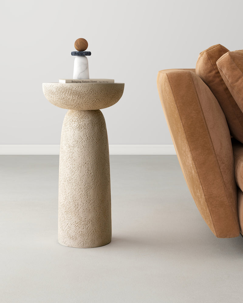 Travertine Stone Finish End Table Accent Side Table