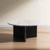 Modern Round Coffee Table with Ribbed Black Base – Minimalist Living Room Accent