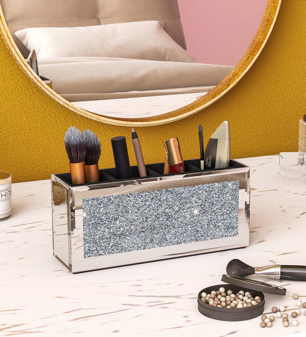Crushed Diamond Three Compartments Deluxe Cosmetic Makeup Beauty Organizer