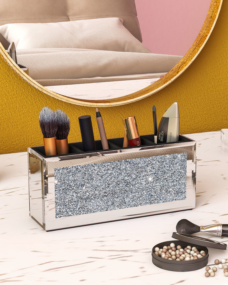 Crushed Diamond Three Compartments Deluxe Cosmetic Makeup Beauty Organizer