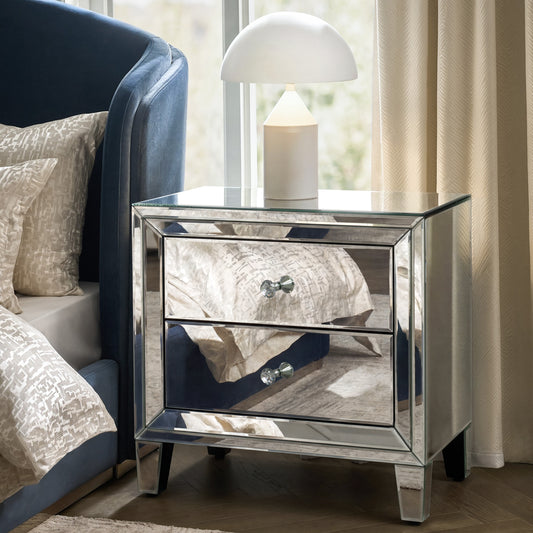 2-Drawer Accent Glam Modern Nightstand with Crystal Knobs