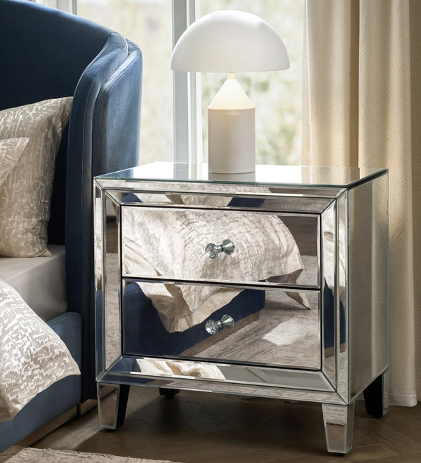 2-Drawer Accent Glam Modern Nightstand with Crystal Knobs