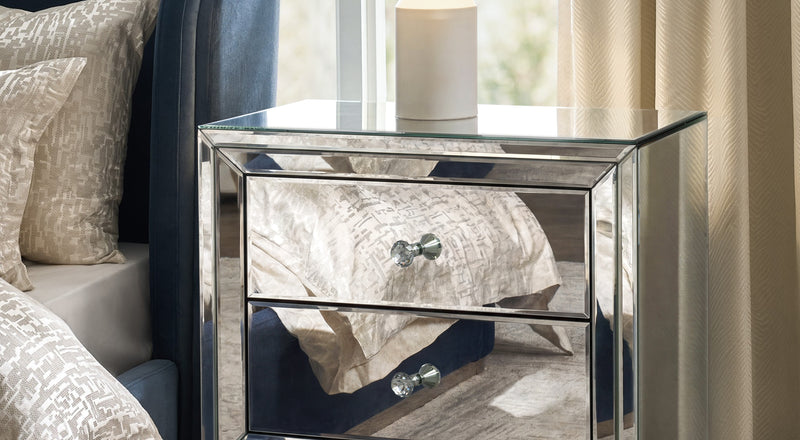 2-Drawer Accent Glam Modern Nightstand with Crystal Knobs