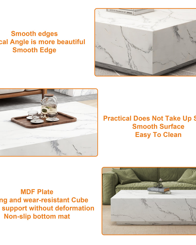 Faux Marble Solid Block Rectangular Coffee Table