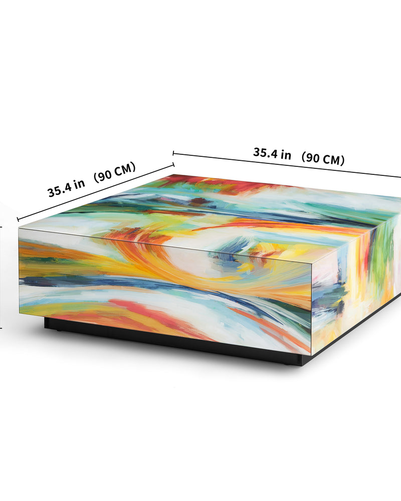 Square Modern Abstract Glass Coffee Table
