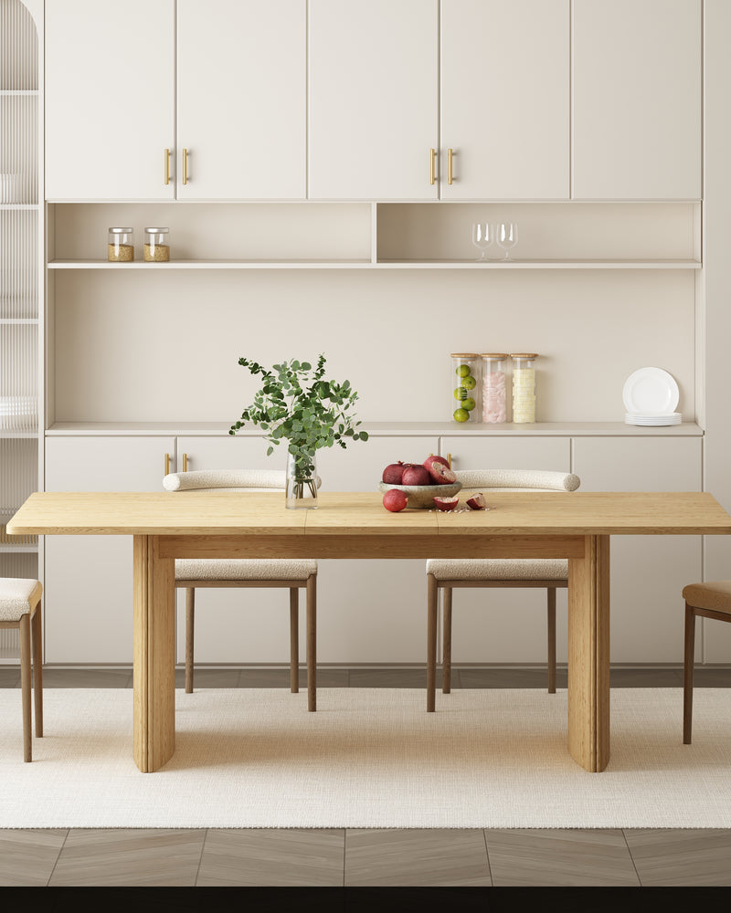 Beige  Modern Rectangular Extendable Dining Table