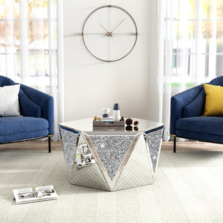 Luxury Mirrored Crystal Coffee Table with Geometric Glass Design