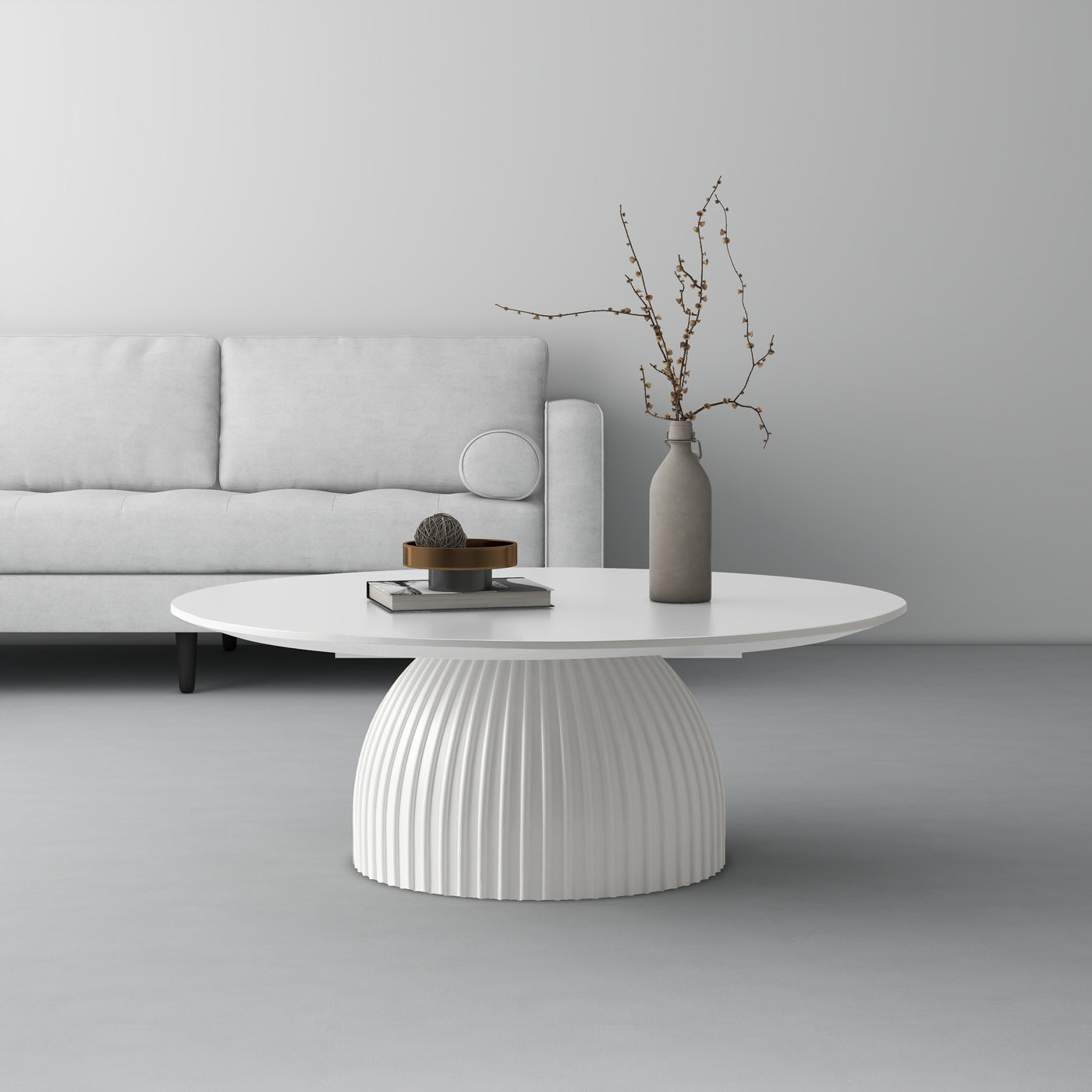 Mesa de centro redonda moderna, diseño de tambor blanco de 35,4 pulgadas