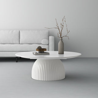 Modern Round Coffee Table, 35.4 inch White Drum Design
