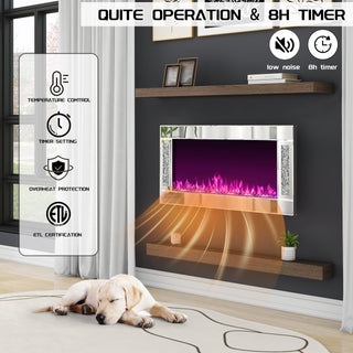 Modern Electric Fireplace with Crushed Diamond Inlay