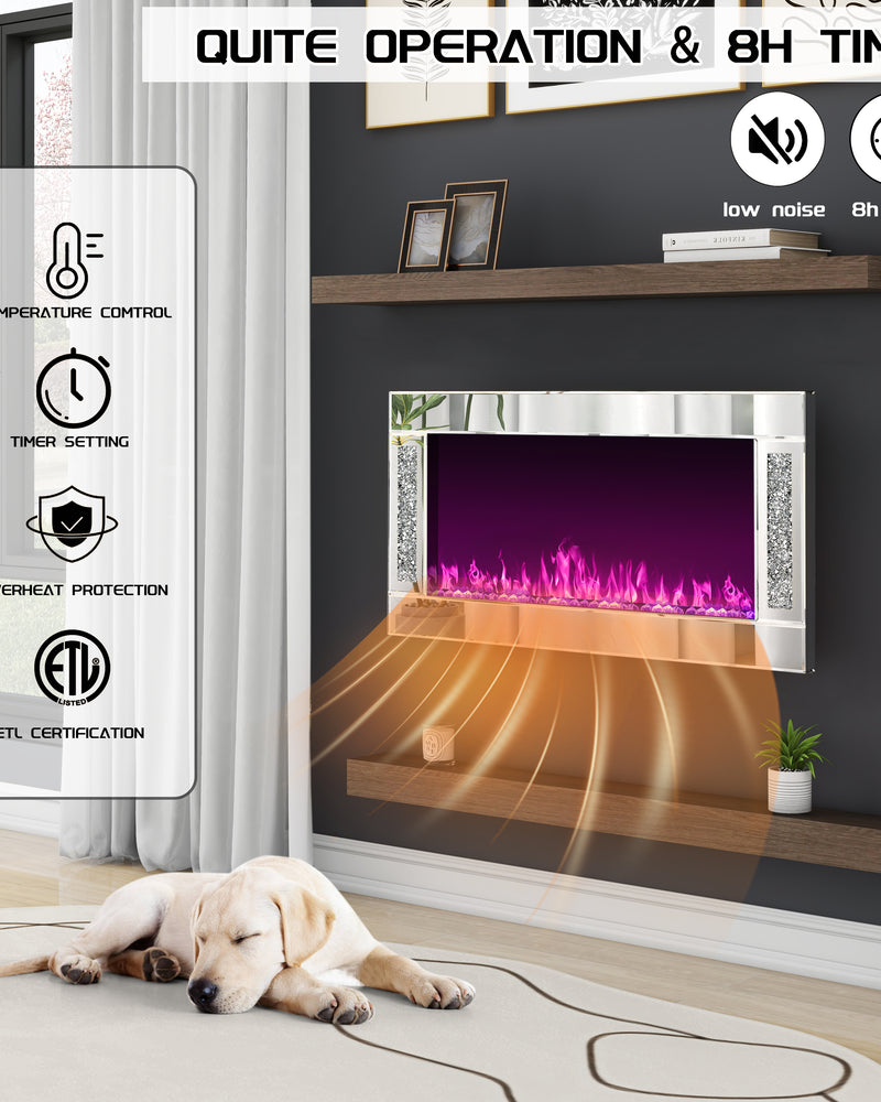 Modern Electric Fireplace with Crushed Diamond Inlay
