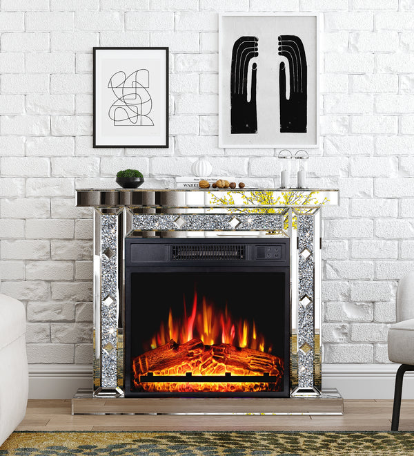 Mirrored Electric Fireplace, Fireplace Mantel Freestanding Heater Firebox with Remote Control