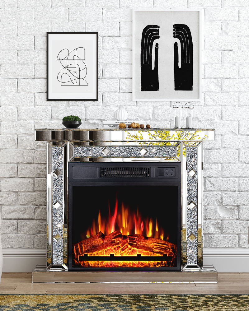 Mirrored Electric Fireplace, Fireplace Mantel Freestanding Heater Firebox with Remote Control