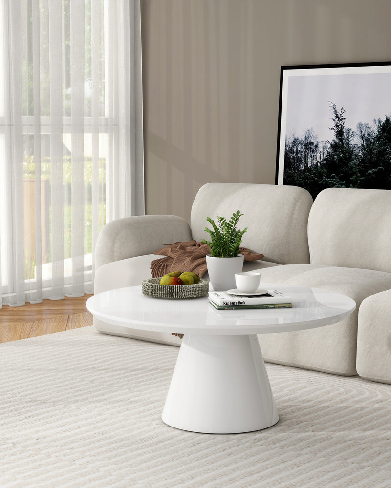 White Modern Round Coffee Table with Cone