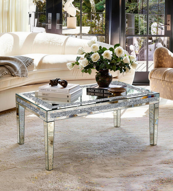 SHYFOY Coffee Table Mirrored with Crystals Inlay, Modern Contemporary  Coffee Table