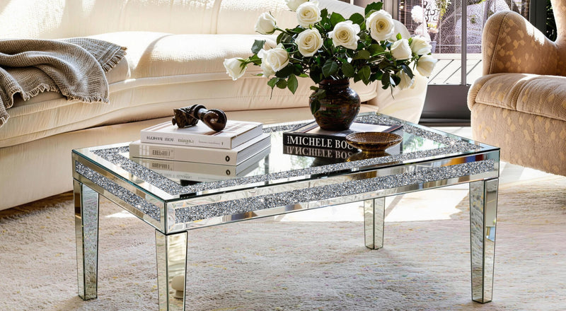 SHYFOY Coffee Table Mirrored with Crystals Inlay, Modern Contemporary  Coffee Table