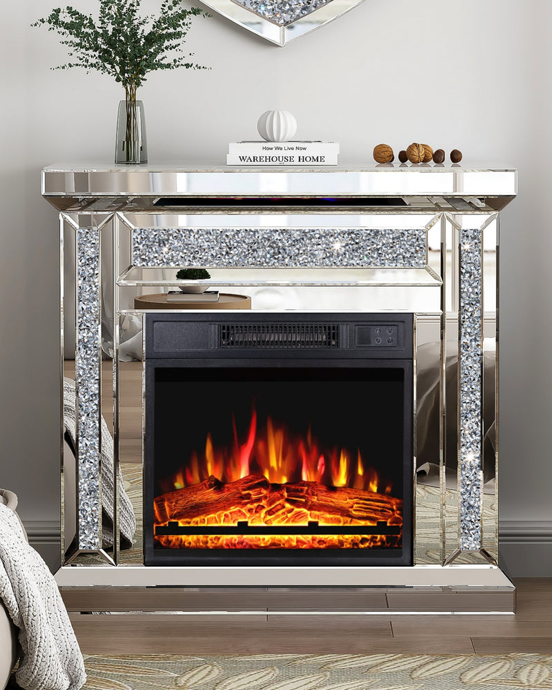 Electric Fireplace with Glass Mantel Surround, Crushed Diamonds inlay
