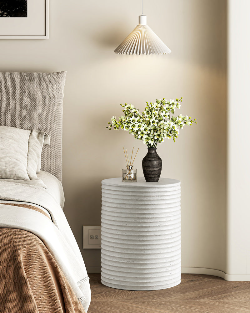 White Outdoor Ceramic Accent Table, Unique Garden Stool for Patio or Balcony
