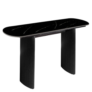 Black Marbled Wood Console Table Entryway Table with Fluted Base