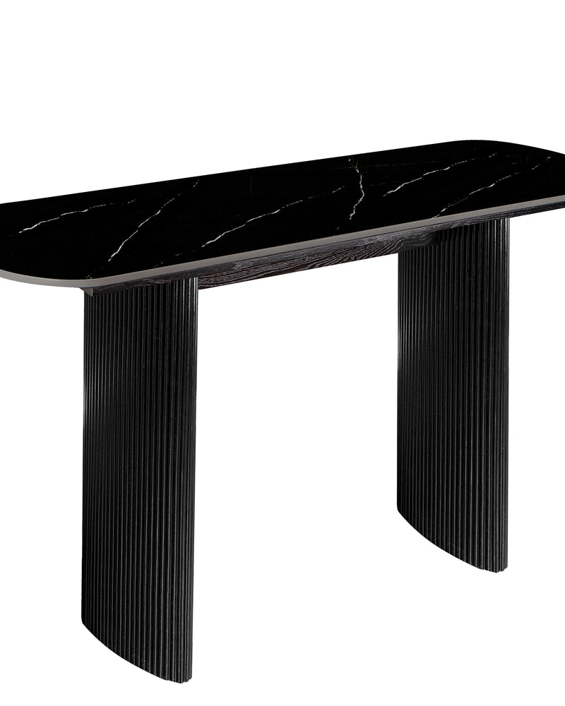 Black Marbled Wood Console Table Entryway Table with Fluted Base
