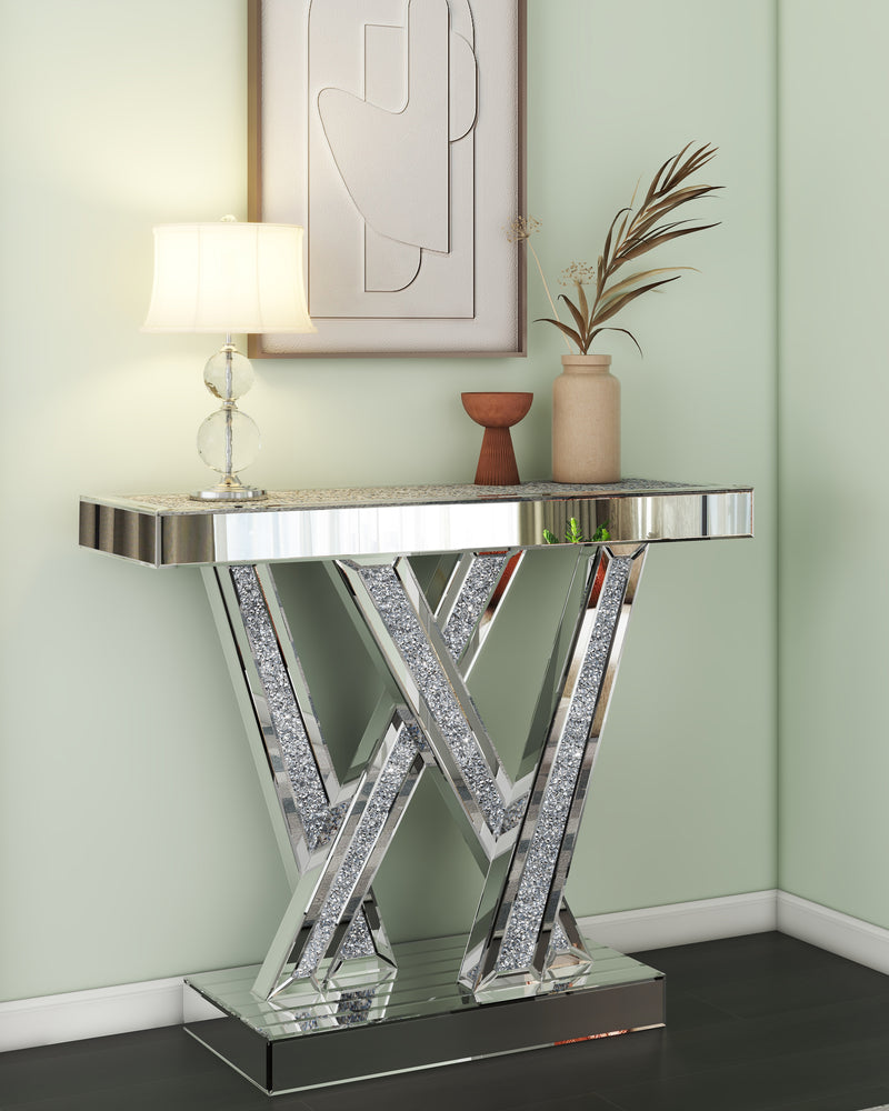 Modern Console Table Mirrored Finished, Glam Style W Silver Entryway Table