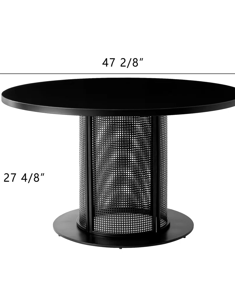 Round Metal Dining Table with Mesh Pedestal Base